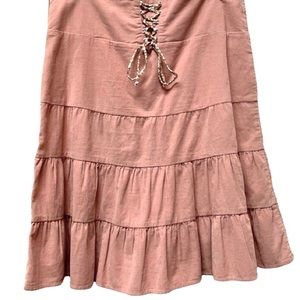 American Eagle Size 2 PINK Corduroy Flare Pleated Skirt w/Floral Lace Up On Back
